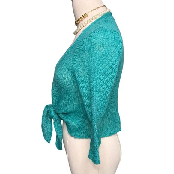 Wooden Ships wool mohair blend tie front 3/4 sleeve ballet sweater size M/L - Picture 2 of 6